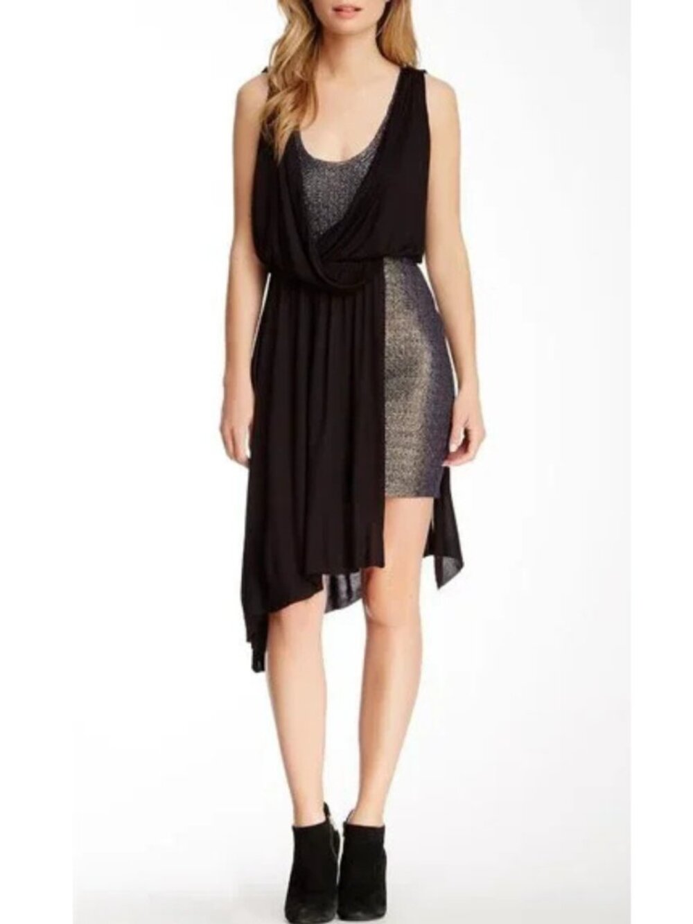 Free People Eleanor Size Dress, Black Gold Blue Asymmetrical